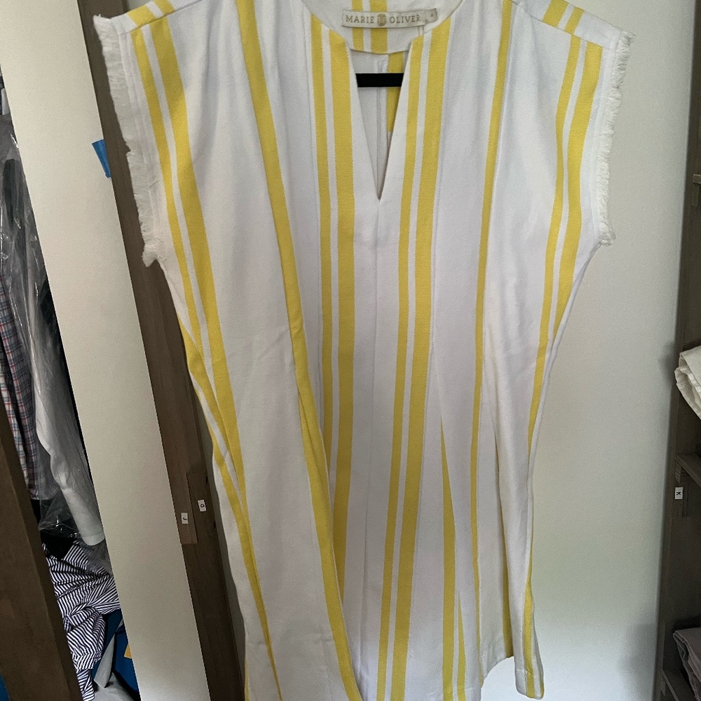 Brand New Marie Oliver Fit and flare Yellow and White Striped Dress